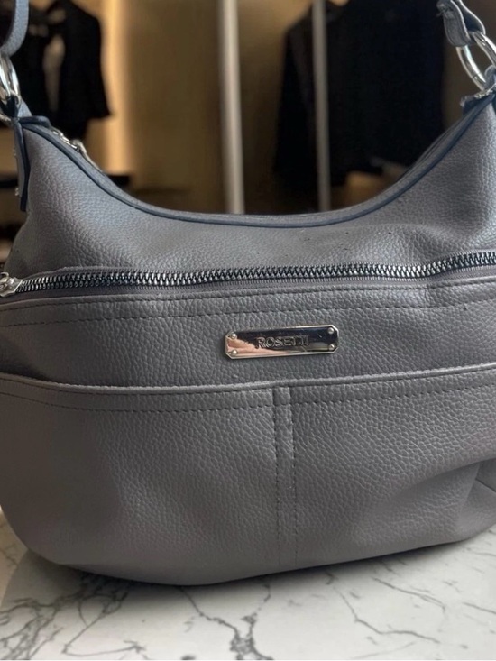 Rosetti Handbags - Rosetti Gray Pebbled Shoulder Bag with Front Zip Pocket